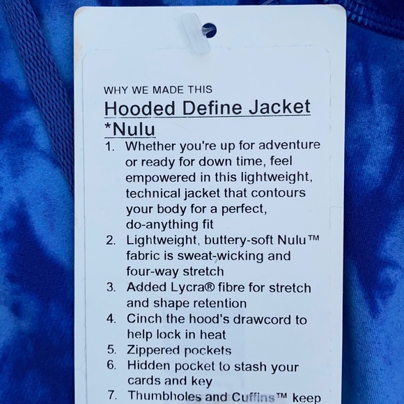 ❤️ Lululemon Blue Tie Dye Hooded Define Jacket Size 4 NWT - Picture 7 of 12